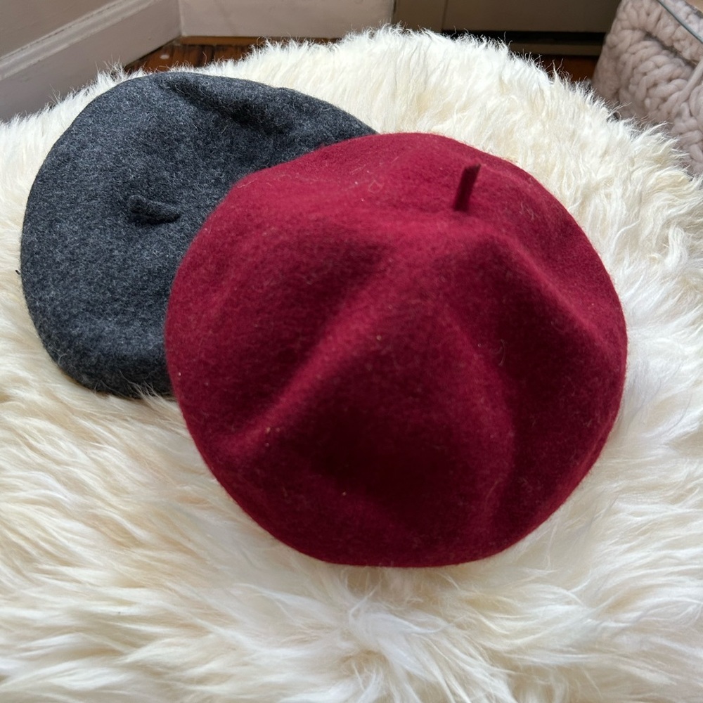 Red and Gray French Wool Berets 2 pcs